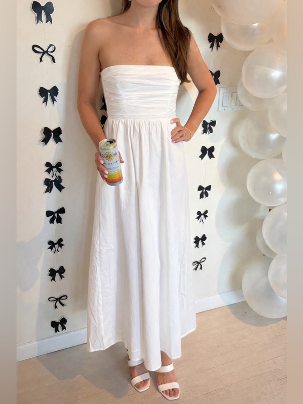 🤍 White Strapless Midi Dress – Size Small– Bridal / Summer 🤍